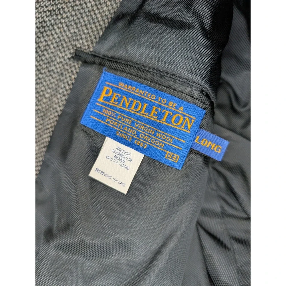 Pendleton‎ Virgin Wool Blazer Sports Coat Men's 44L Gray Suede Elbow Patches Vtg
